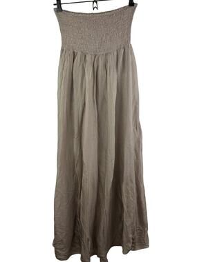 Aquavita Made In Italy Beige Gray Tube Top Maxi Dress Silk Smocked Bodice L/XL